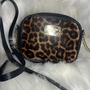 Michael Kors Leopard Print Crossbody Bag - Black and Brown